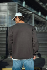 Kışlık Bisiklet Yaka Üç İplik Basic SweatShirt - Antrasit - Görsel 2