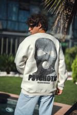 Kışlık Bisiklet Yaka Baskılı SweatShirt - Beyaz - Görsel 3