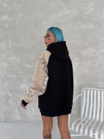 Üç İplik Penye Kapşonlu Parçalı SweatShirt - Siyah - Görsel 3