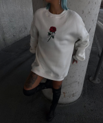 Oversize Üç İplik Bisiklet Yaka Baskılı SweatShirt - Beyaz - Görsel 2