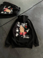 Üç İplik Penye Uzun Kol Kapşonlu Baskılı SweatShirt - Siyah - Görsel 3