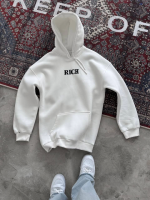 Uzun Kol Kapşonlu Göğüs Baskılı SweatShirt - Beyaz - Görsel 2