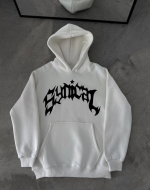 Üç İplik Kapşonlu Baskılı Oversize SweatShirt-  Beyaz - Görsel 2