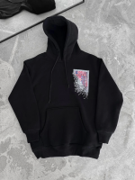 Uzun Kol Kapşonlu Ön Ve Arka Baskılı SweatShirt - Siyah - Görsel 3