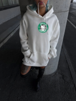 Üç İplik Penye Uzun Kol Kapşonlu SweatShirt - Beyaz - Görsel 2