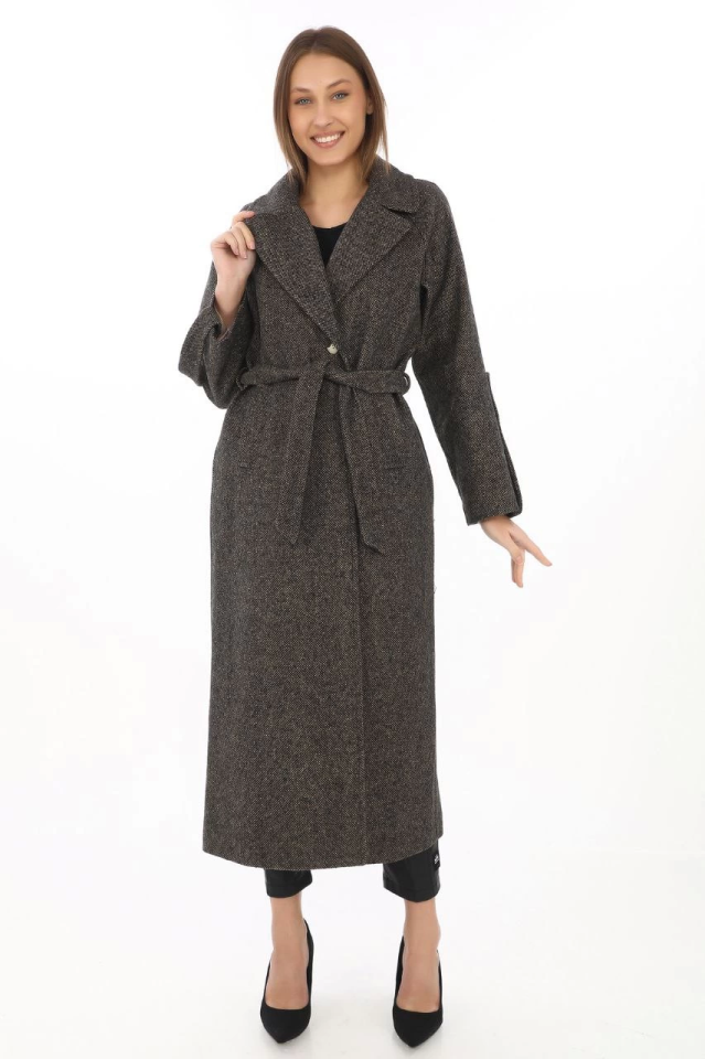 TY672fd21a2609d672fd21a2609e Kolu Apoletli Astarlı Kaşmir Kaşe Kaban - Füme - Görsel 1