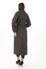 Kolu Apoletli Astarlı Kaşmir Kaşe Kaban - Füme - Görsel 2