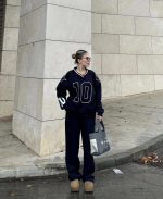 V Yaka Üç İplik Sweat Takım - Siyah - Görsel 3