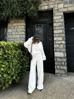 Crop, Pantolon Fitilli İkili Takım -Beyaz - Görsel 2