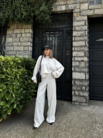 Crop, Pantolon Fitilli İkili Takım -Beyaz - Görsel 3