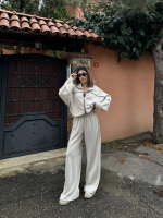 Fermuarlı Eşofman Pantolon İkili Takım - Beyaz - Görsel 3