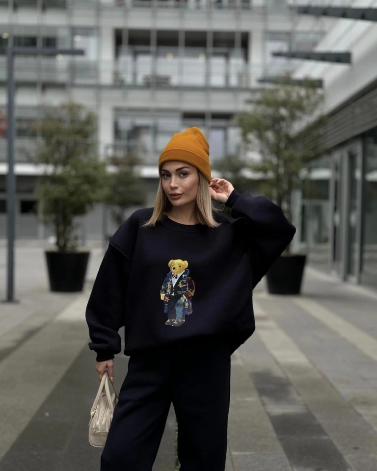 TY675ca4be433b6675ca4be433b8 Bisiklet Yaka Üç İplik Sweat Takım - Siyah - Görsel 1