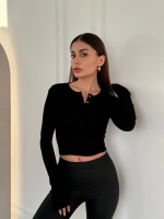 Cıt Cıt Detaylı Uzun Kollu Crop - Siyah - Görsel 2