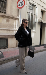 Cıt Cıt Detaylı Peluş Mont Ceket - Siyah - Görsel 2