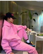 Nakış İşlemeli Üç İplik Sweat Takım- Pembe - Görsel 2