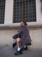 Salaş Sakallı Yumuşak Dokulu Yakalı Cepli Suni Kürk - Füme