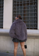 Salaş Sakallı Yumuşak Dokulu Yakalı Cepli Suni Kürk - Füme - Görsel 2