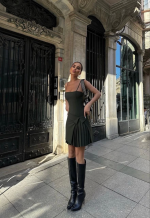 İki Parçalı Pileli Askılı Mini Elbise - Haki - Görsel 3