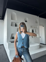 Triko Kolsuz Düğmeli Yelek - Mavi - Görsel 2