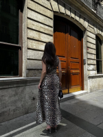 Leopar Desenli Fermuarlı Cepli Pileli Midi Elbise- Leopar - Görsel 2