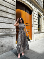 Leopar Desenli Fermuarlı Cepli Pileli Midi Elbise- Leopar - Görsel 3