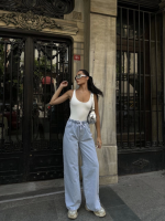 Arkadan Yırtmaçlı Jeans Kot Palazzo Pantolon - Mavi - Görsel 2