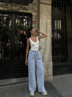 Arkadan Yırtmaçlı Jeans Kot Palazzo Pantolon - Mavi - Görsel 3