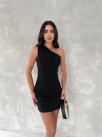 Tek Omuzlu Kolsuz Mini Boy Elbise - Siyah - Görsel 2