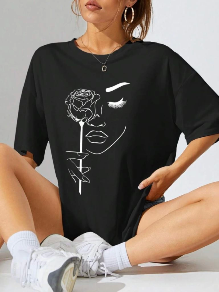 TY67bf8c802db9e67bf8c802dba1 Baskılı Oversize T-shirt - Siyah - Görsel 1