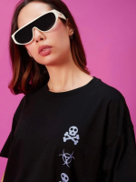 Baskılı Oversize T-shirt - Siyah - Görsel 3