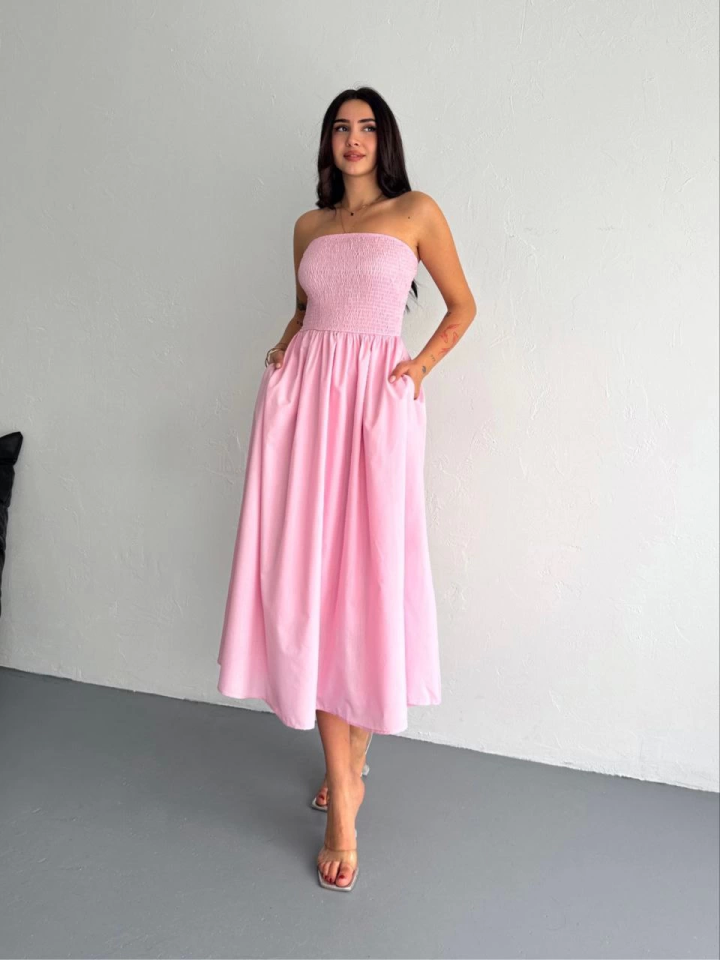 TY67c22864a300867c22864a300a Straplez Pileli Elbise - Pembe - Görsel 1