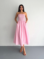 Straplez Pileli Elbise - Pembe - Görsel 2