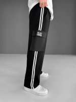 İki İplik Kumaş Kargo Cepli Şeritli Alt Esofman - Siyah - Görsel 3