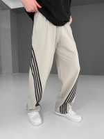 İki İplik Kumaş Şeritli Alt Esofman - Bej - Görsel 2