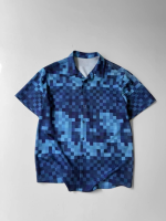 İki İplik Kumaş Baskılı Gömlek - Mavi - Görsel 2