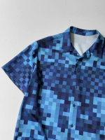 İki İplik Kumaş Baskılı Gömlek - Mavi - Görsel 3