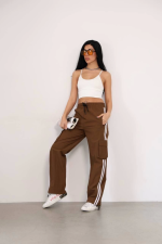 Praşut Kumaş Kargo Çeplı Baggy Esofman - Kahve - Görsel 2