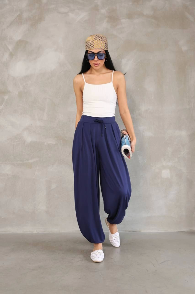 TY67c8bffde248767c8bffde2489 Osy Modal Yumuşak Dokulu Kumaş Şalvar Pantalon - Lacivert - Görsel 1