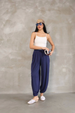 Osy Modal Yumuşak Dokulu Kumaş Şalvar Pantalon - Lacivert - Görsel 2