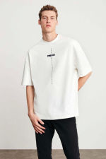 Unisex Baskılı Oversize T-Shirt - Beyaz