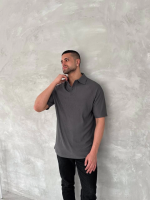 Yakalı Patlı Kısa Kol T-shirt - Antrasit - Görsel 2