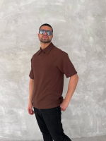 Yakalı Patlı Kısa Kol T-shirt - Kahverengi