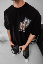 Erkek Baskılı Oversize T-shirt - Siyah - Görsel 2