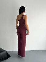 Asimetrik Crop Pantalon Ikili Takım - Gül Kurusu - Görsel 2