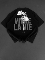 Baskılı Oversize Bisiklet Yaka T-shirt - Siyah - Görsel 3