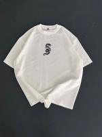 Baskılı Oversize Bisiklet Yaka T-shirt - Beyaz