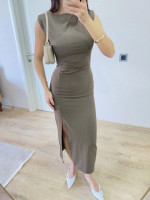 Yırtmaç Detaylı Kolsuz Elbise - Antrasit