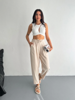 Yüksel Bel Rahat Paça Pantalon - Kırık Beyaz - Görsel 2