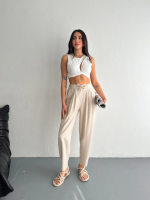 Yüksel Bel Rahat Paça Pantalon - Kırık Beyaz - Görsel 3