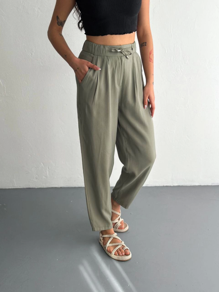 TY6806b660b4a166806b660b4a18 Yüksel Bel Rahat Paça Pantalon - Su Yeşili - Görsel 1